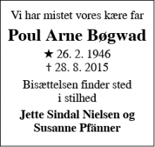 Dødsannoncen for Poul Arne Bøgwad - 6500