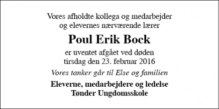 Dødsannoncen for Poul Erik Bock - Tønder