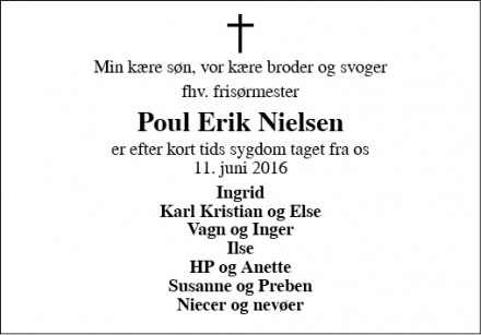 Dødsannoncen for Poul Erik Nielsen - Holstebro