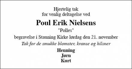 Dødsannoncen for Poul Erik Nielsen - Lem St.