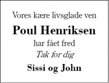 Dødsannoncen for Poul Henriksen - Skarrild/ Kibæk