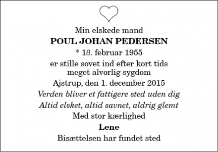 Dødsannoncen for Poul Johan Pedersen - Ajstrup i Mariagerfjord Kommune