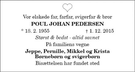 Dødsannoncen for Poul Johan Pedersen - Ajstrup