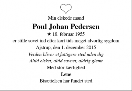 Dødsannoncen for Poul Johan Pedersen - Ajstrup i Mariagerfjord Kommune