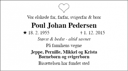 Dødsannoncen for Poul Johan Pedersen - Ajstrup