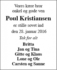 Dødsannoncen for Poul Kristiansen - Lem