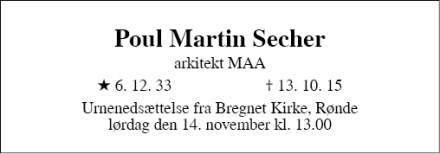 Dødsannoncen for Poul Martin Secher - 4340 Tølløse