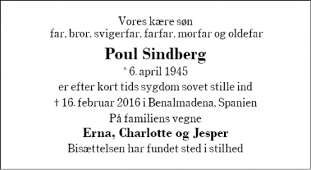 Dødsannoncen for Poul Sindberg - Herning