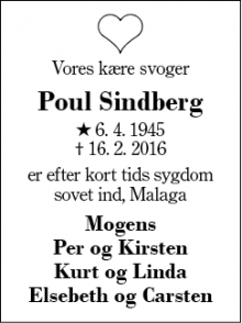 Dødsannoncen for Poul Sindberg - Herning