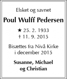 Dødsannoncen for Poul Wulff Pedersen - Nivå
