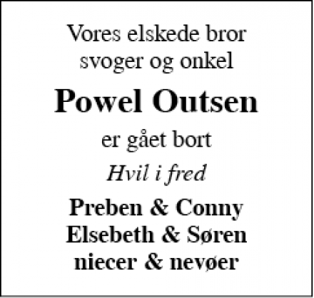 Dødsannoncen for Powel Outsen - Kolding