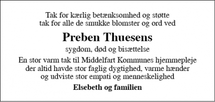 Dødsannoncen for Preben Thuesen - Middelfart