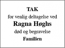 Dødsannoncen for Ragna Høgh - Virring