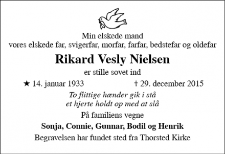Dødsannoncen for Rikard Vesly Nielsen - Rødovre