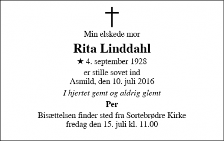Dødsannoncen for Rita Linddahl - Viborg