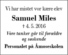 Dødsannoncen for Samuel Miles - Herning
