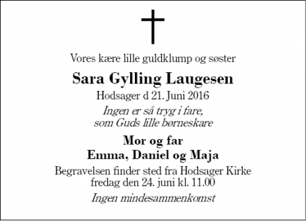 Dødsannoncen for Sara Gylling Laugesen  - Hodsager