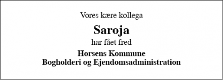 Dødsannoncen for Saroja - Horsens