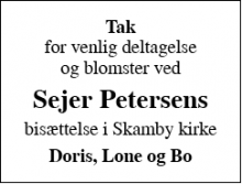 Dødsannoncen for Sejer Petersen - Glavendrup 