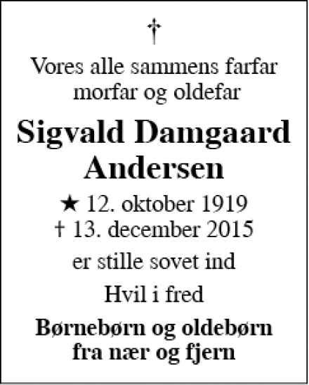 Dødsannoncen for Sigvald Damgaard Andersen - Bøgballe
