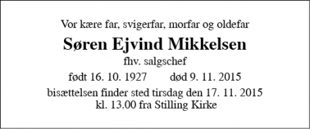 Dødsannoncen for Søren Ejvind Mikkelsen - Skanderborg