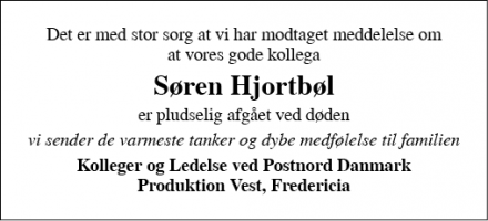 Dødsannoncen for Søren Hjortbøl - Kolding