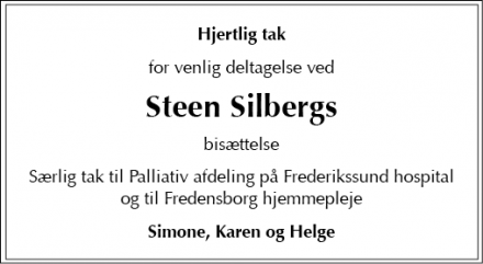 Dødsannoncen for Steen Silberg - Fredensborg