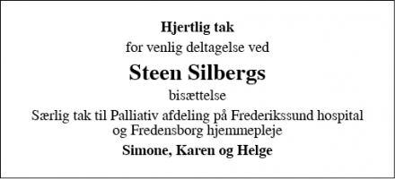 Dødsannoncen for Steen Silberg - Fredensborg