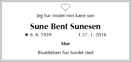 Dødsannoncen for Sune Bent Sunesen - Kyndby