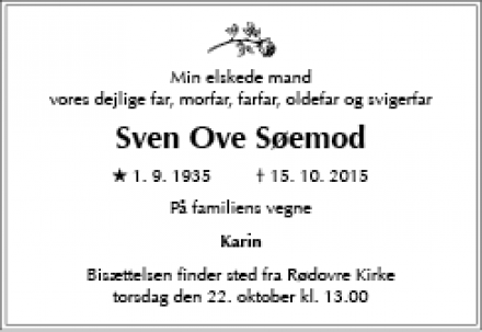 Dødsannoncen for Sven Ove Søemod - Rødovre