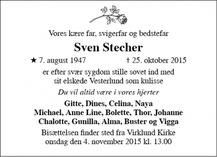 Dødsannoncen for Sven Stecher - Silkeborg