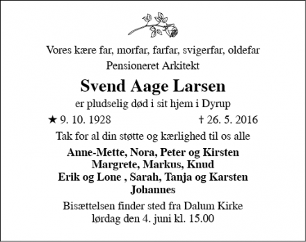Dødsannoncen for Svend Aage Larsen - Odense