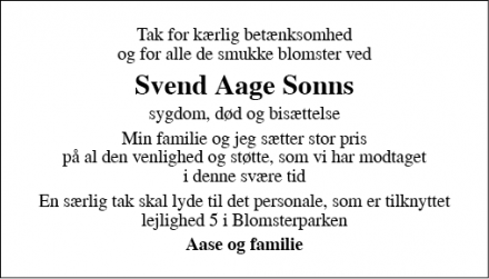Dødsannoncen for Svend Aage Sonns - Rødby