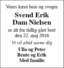 Dødsannoncen for Svend Erik Dam Nielsen - Stouby