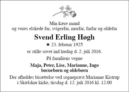 Dødsannoncen for Svend Erling Høgh - Skælskør