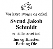 Dødsannoncen for Svend Jakob Schmidt - Esbjerg V