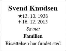 Dødsannoncen for Svend Knudsen - Albertslund