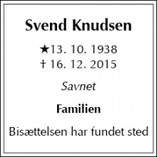 Dødsannoncen for Svend Knudsen - Albertslund