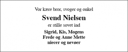 Dødsannoncen for Svend Nielsen - Vedsted, 6500 Vojens