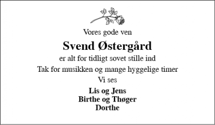 Dødsannoncen for Svend Østergård - Aulum