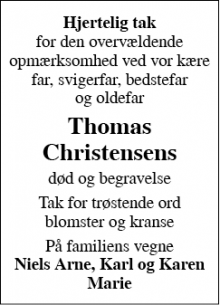 Dødsannoncen for Thomas Christensen - Lunderskov