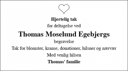 Dødsannoncen for Thomas Moselund Egebjerg - Grindsted