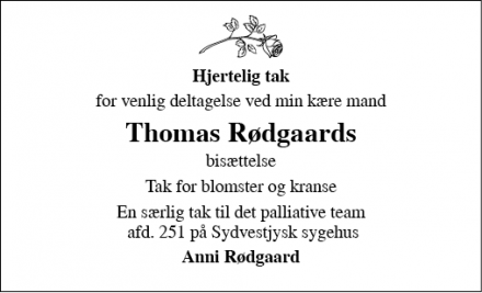 Dødsannoncen for Thomas Rødgaard - Tjæreborg 