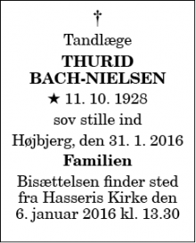 Dødsannoncen for Thurid Bach-Nielsen - Aalborg