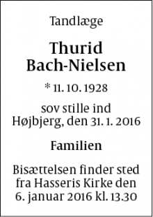 Dødsannoncen for Thurid Bach-Nielsen - Aalborg