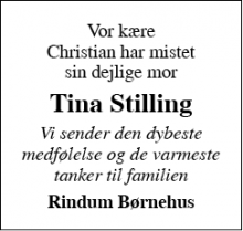 Dødsannoncen for Tina Stilling  - Ringkøbing
