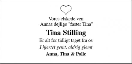 Dødsannoncen for Tina Stilling - Ringkøbing