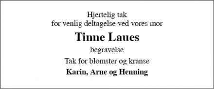 Dødsannoncen for Tinne Laues - Sønderborg