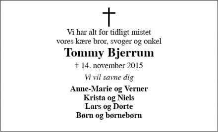 Dødsannoncen for Tommy Bjerrum - Føvling