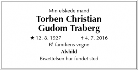 Dødsannoncen for Torben Christian Gudom Traberg - Holte